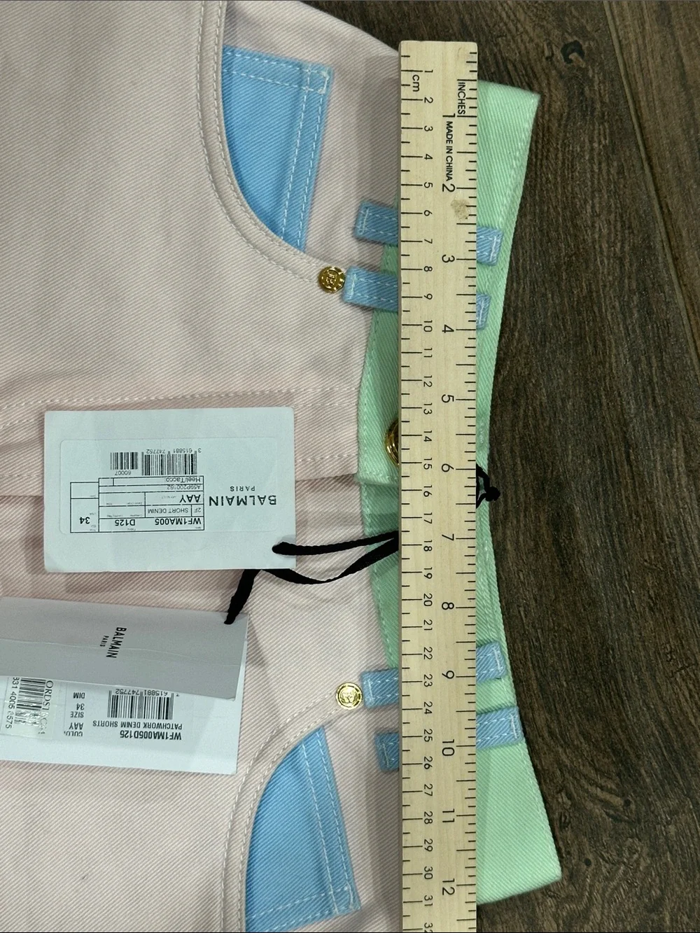 Balmain Pastel Colorblock High-Rise Jean Shorts - Pink, Mint & Light Blue